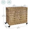 imageSONGMICS Laundry Hamper with Lid 140L Synthetic Rattan Laundry Basket with Wheels Clothes Hamper with 3 Removable Liner Bags 3Section Hampers with Handles Laundry Room Natural ULCB083N01Natural