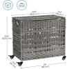 imageSONGMICS Laundry Hamper with Lid 140L Synthetic Rattan Laundry Basket with Wheels Clothes Hamper with 3 Removable Liner Bags 3Section Hampers with Handles Laundry Room Natural ULCB083N01Gray