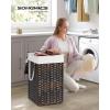 imageSONGMICS Laundry Hamper with Lid 238 Gallon 90 L Synthetic Rattan Clothes Laundry Basket with Lid and Handles Foldable Removable Liner Black ULCB51BKChestnut Brown