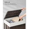 imageSONGMICS Laundry Hamper with Lid 238 Gallon 90 L Synthetic Rattan Clothes Laundry Basket with Lid and Handles Foldable Removable Liner Black ULCB51BKChestnut Brown