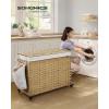 imageSONGMICS Laundry Hamper with Lid 423 Gallons 160 L Rolling Laundry Basket with Wheels 3Section Synthetic Rattan Removable Liner Bedroom 276 x 142 x 26 Inches Gray ULCB365G01Natural