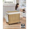 imageSONGMICS Laundry Hamper with Lid 423 Gallons 160 L Rolling Laundry Basket with Wheels 3Section Synthetic Rattan Removable Liner Bedroom 276 x 142 x 26 Inches Gray ULCB365G01Natural