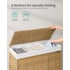 imageSONGMICS Laundry Hamper with Lid 423 Gallons 160 L Rolling Laundry Basket with Wheels 3Section Synthetic Rattan Removable Liner Bedroom 276 x 142 x 26 Inches Gray ULCB365G01Natural