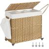 imageSONGMICS Laundry Hamper with Lid 423 Gallons 160 L Rolling Laundry Basket with Wheels 3Section Synthetic Rattan Removable Liner Bedroom 276 x 142 x 26 Inches Gray ULCB365G01Natural