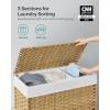 imageSONGMICS Laundry Hamper with Lid 423 Gallons 160 L Rolling Laundry Basket with Wheels 3Section Synthetic Rattan Removable Liner Bedroom 276 x 142 x 26 Inches Gray ULCB365G01Natural