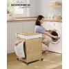 imageSONGMICS Laundry Hamper with Lid 423 Gallons 160 L Rolling Laundry Basket with Wheels 3Section Synthetic Rattan Removable Liner Bedroom 276 x 142 x 26 Inches Gray ULCB365G01Natural