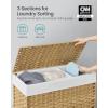 imageSONGMICS Laundry Hamper with Lid 423 Gallons 160 L Rolling Laundry Basket with Wheels 3Section Synthetic Rattan Removable Liner Bedroom 276 x 142 x 26 Inches Gray ULCB365G01Natural