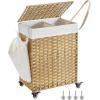 imageSONGMICS Laundry Hamper with Lid 423 Gallons 160 L Rolling Laundry Basket with Wheels 3Section Synthetic Rattan Removable Liner Bedroom 276 x 142 x 26 Inches Gray ULCB365G01Natural