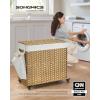 imageSONGMICS Laundry Hamper with Lid 423 Gallons 160 L Rolling Laundry Basket with Wheels 3Section Synthetic Rattan Removable Liner Bedroom 276 x 142 x 26 Inches Gray ULCB365G01Natural