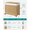 imageSONGMICS Laundry Hamper with Lid 423 Gallons 160 L Rolling Laundry Basket with Wheels 3Section Synthetic Rattan Removable Liner Bedroom 276 x 142 x 26 Inches Gray ULCB365G01Natural