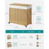 imageSONGMICS Laundry Hamper with Lid 423 Gallons 160 L Rolling Laundry Basket with Wheels 3Section Synthetic Rattan Removable Liner Bedroom 276 x 142 x 26 Inches Gray ULCB365G01Natural