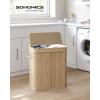 imageSONGMICS Laundry Hamper with Lid Bamboo Launry Basket with Handles Foldable Storage Basket for Laundry Room Bedroom 100L Brown ULCB063K02Natural Beige