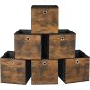 imageSONGMICS Storage Cubes Set of 6 Storage Bins with Handles Foldable Oxford Fabric and NonWoven Fabric Storage Boxes 102 x 102 x 11 Inches Fit Cube Storage Unit Chestnut Brown URFB126K01Rustic Brown