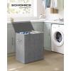 imageSONGMICS Sturdy Double Laundry Hamper with Lid Removable Fabric Bag 142L Large Clothes Hamper 2 Section Laundry Basket with Handles for Closet Laundry Room Bedroom Bathroom Gray ULCB02GGrey