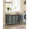 imageVASAGLE Laundry Hamper Laundry Basket Laundry Sorter with 3 PullOut and Removable Bags Shelf Metal Frame 3 x 10 Gallons 38L 364 x 13 x 284 Inches Black and Gray UBLH301G01Black  Gray
