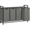 imageVASAGLE Laundry Hamper Laundry Basket Laundry Sorter with 3 PullOut and Removable Bags Shelf Metal Frame 3 x 10 Gallons 38L 364 x 13 x 284 Inches Black and Gray UBLH301G01Black  Gray