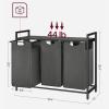 imageVASAGLE Laundry Hamper Laundry Basket Laundry Sorter with 3 PullOut and Removable Bags Shelf Metal Frame 3 x 10 Gallons 38L 364 x 13 x 284 Inches Black and Gray UBLH301G01Black  Gray