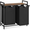 imageVASAGLE Laundry Hamper Laundry Basket Laundry Sorter with 3 PullOut and Removable Bags Shelf Metal Frame 3 x 10 Gallons 38L 364 x 13 x 284 Inches Black and Gray UBLH301G01Black  Rustic Brown