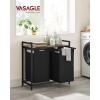 imageVASAGLE Laundry Hamper Laundry Basket Laundry Sorter with 3 PullOut and Removable Bags Shelf Metal Frame 3 x 10 Gallons 38L 364 x 13 x 284 Inches Black and Gray UBLH301G01Black  Rustic Brown