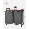 imageVASAGLE Laundry Hamper Laundry Basket Laundry Sorter with 3 PullOut and Removable Bags Shelf Metal Frame 3 x 10 Gallons 38L 364 x 13 x 284 Inches Black and Gray UBLH301G01Gray  Rustic Brown