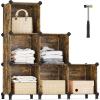 imageSONGMICS 6 Cube Storage Organizer DIY Closet Shelf Plastic Clothes Organizer Modular Bookcase 118 x 118 x 118 Inch Cubes with Feet and Rubber Mallet Black ULPC06HRustic Brown