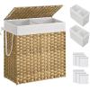 imageSONGMICS Laundry Hamper with Lid 110L Clothes Hamper with 2 Removable Liner Bags 6 Mesh Bags Wicker Laundry Basket Double Laundry Hamper for Laundry Room 13 x 224 x 236 Inches Black ULCB52BKNatural