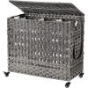 imageSONGMICS Laundry Hamper with Lid 140L Synthetic Rattan Laundry Basket with Wheels Clothes Hamper with 3 Removable Liner Bags 3Section Hampers with Handles Laundry Room Natural ULCB083N01Gray