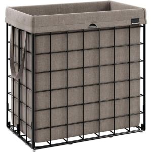 imageSONGMICS Laundry Hamper 238 Gal 90L Laundry Basket Collapsible Clothes Hamper Black and White ULCB190W01Black  Camel Brown