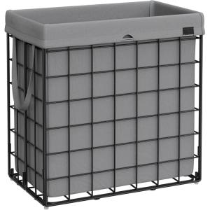 imageSONGMICS Laundry Hamper 238 Gal 90L Laundry Basket Collapsible Clothes Hamper Black and White ULCB190W01Black  Gray