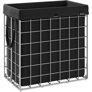 imageSONGMICS Laundry Hamper 238 Gal 90L Laundry Basket Collapsible Clothes Hamper Black and White ULCB190W01Silver  Classic Black