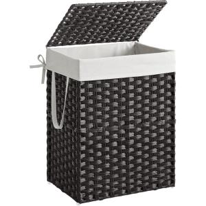 imageSONGMICS Laundry Hamper with Lid 238 Gallon 90 L Synthetic Rattan Clothes Laundry Basket with Lid and Handles Foldable Removable Liner Black ULCB51BKBlack