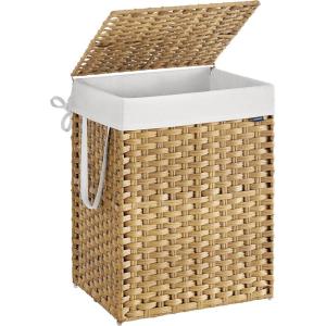 imageSONGMICS Laundry Hamper with Lid 238 Gallon 90 L Synthetic Rattan Clothes Laundry Basket with Lid and Handles Foldable Removable Liner Black ULCB51BKGoose Yellow