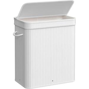 imageSONGMICS Laundry Hamper with Lid Bamboo Launry Basket with Handles Foldable Storage Basket for Laundry Room Bedroom 100L Brown ULCB063K02Cloud White