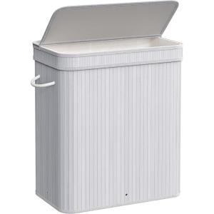 imageSONGMICS Laundry Hamper with Lid Bamboo Launry Basket with Handles Foldable Storage Basket for Laundry Room Bedroom 100L Brown ULCB063K02Dove Gray