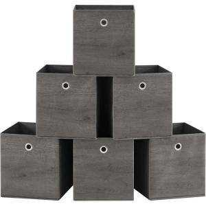 imageSONGMICS Storage Cubes Set of 6 Storage Bins with Handles Foldable Oxford Fabric and NonWoven Fabric Storage Boxes 102 x 102 x 11 Inches Fit Cube Storage Unit Chestnut Brown URFB126K01Misty Gray