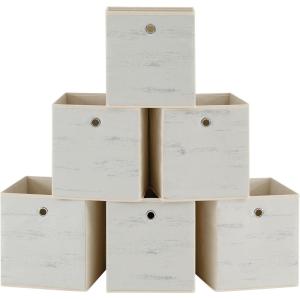 imageSONGMICS Storage Cubes Set of 6 Storage Bins with Handles Foldable Oxford Fabric and NonWoven Fabric Storage Boxes 102 x 102 x 11 Inches Fit Cube Storage Unit Chestnut Brown URFB126K01Vintage White