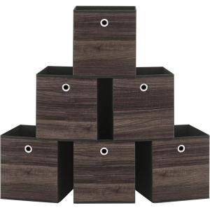 imageSONGMICS Storage Cubes Set of 6 Storage Bins with Handles Foldable Oxford Fabric and NonWoven Fabric Storage Boxes 102 x 102 x 11 Inches Fit Cube Storage Unit Chestnut Brown URFB126K01Chestnut Brown
