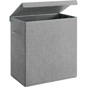 imageSONGMICS Sturdy Double Laundry Hamper with Lid Removable Fabric Bag 142L Large Clothes Hamper 2 Section Laundry Basket with Handles for Closet Laundry Room Bedroom Bathroom Gray ULCB02GGrey