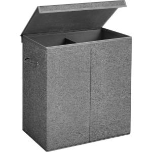 imageSONGMICS Sturdy Double Laundry Hamper with Lid Removable Fabric Bag 142L Large Clothes Hamper 2 Section Laundry Basket with Handles for Closet Laundry Room Bedroom Bathroom Gray ULCB02GDark Gray