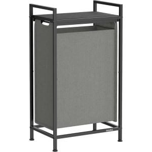 imageVASAGLE Laundry Hamper Laundry Basket Laundry Sorter with 3 PullOut and Removable Bags Shelf Metal Frame 3 x 10 Gallons 38L 364 x 13 x 284 Inches Black and Gray UBLH301G01Gray  Charcoal Gray