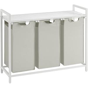 imageVASAGLE Laundry Hamper Laundry Basket Laundry Sorter with 3 PullOut and Removable Bags Shelf Metal Frame 3 x 10 Gallons 38L 364 x 13 x 284 Inches Black and Gray UBLH301G01White