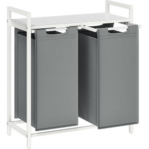 imageVASAGLE Laundry Hamper Laundry Basket Laundry Sorter with 3 PullOut and Removable Bags Shelf Metal Frame 3 x 10 Gallons 38L 364 x 13 x 284 Inches Black and Gray UBLH301G01White  Light Gray
