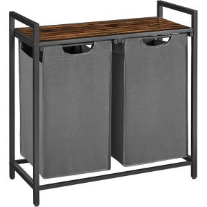imageVASAGLE Laundry Hamper Laundry Basket Laundry Sorter with 3 PullOut and Removable Bags Shelf Metal Frame 3 x 10 Gallons 38L 364 x 13 x 284 Inches Black and Gray UBLH301G01Gray  Rustic Brown