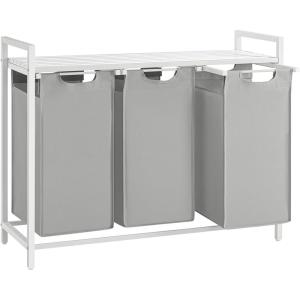imageVASAGLE Laundry Hamper Laundry Basket Laundry Sorter with 3 PullOut and Removable Bags Shelf Metal Frame 3 x 10 Gallons 38L 364 x 13 x 284 Inches Black and Gray UBLH301G01Dove Gray