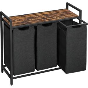 imageVASAGLE Laundry Hamper Laundry Basket Laundry Sorter with 3 PullOut and Removable Bags Shelf Metal Frame 3 x 10 Gallons 38L 364 x 13 x 284 Inches Black and Gray UBLH301G01Black  Rustic Brown