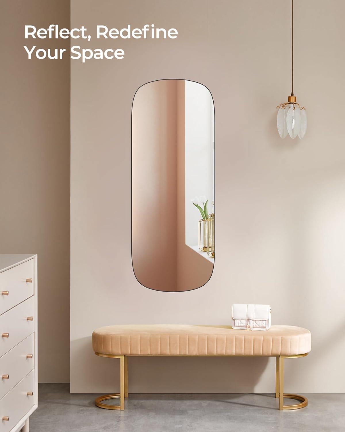 imageSONGMICS Full Length Wall Mirror Over The Door Mirror 472quot x 185quot Arched Hanging Mirror Frameless Glass Mirror Decor for Bedroom Living Room Dressing Room Black ULFM010B01Geometric