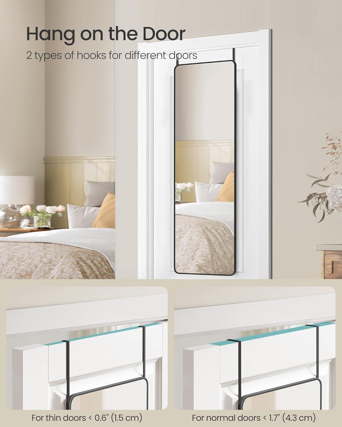 imageSONGMICS Full Length Wall Mirror Over The Door Mirror 472quot x 185quot Arched Hanging Mirror Frameless Glass Mirror Decor for Bedroom Living Room Dressing Room Black ULFM010B01Rectangle