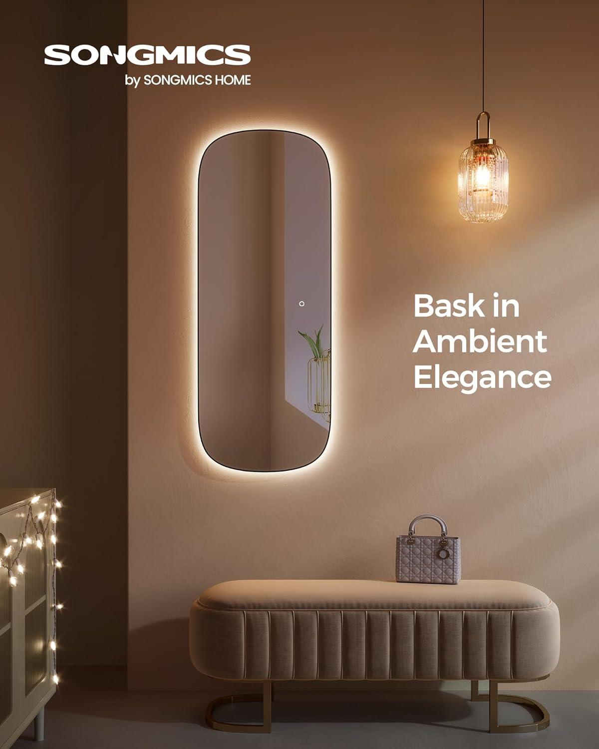 imageSONGMICS Full Length Wall Mirror Over The Door Mirror 472quot x 185quot Arched Hanging Mirror Frameless Glass Mirror Decor for Bedroom Living Room Dressing Room Black ULFM010B01LED Geometric