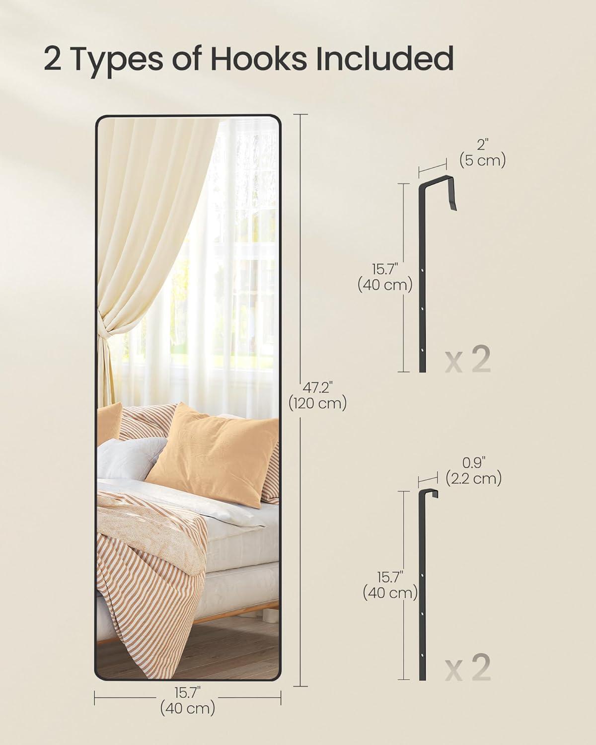 imageSONGMICS Full Length Wall Mirror Over The Door Mirror 472quot x 185quot Arched Hanging Mirror Frameless Glass Mirror Decor for Bedroom Living Room Dressing Room Black ULFM010B01Rectangle