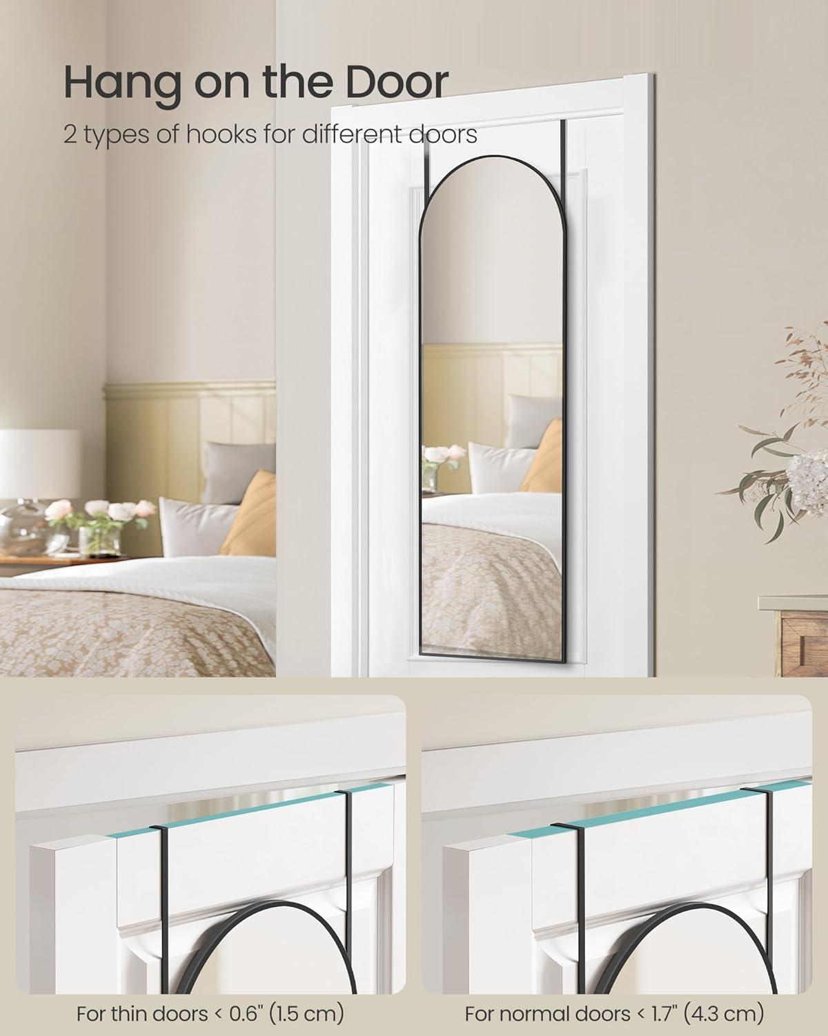 imageSONGMICS Full Length Wall Mirror Over The Door Mirror 472quot x 185quot Arched Hanging Mirror Frameless Glass Mirror Decor for Bedroom Living Room Dressing Room Black ULFM010B01Arched